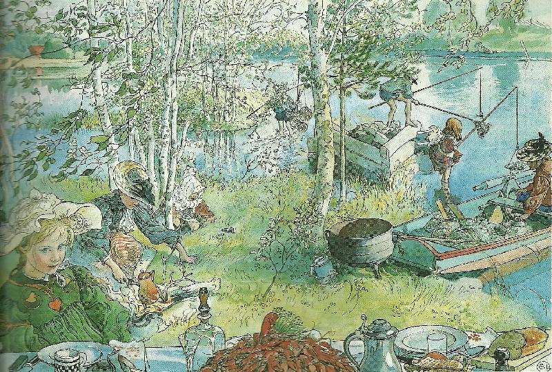 Carl Larsson kraftfangst Norge oil painting art